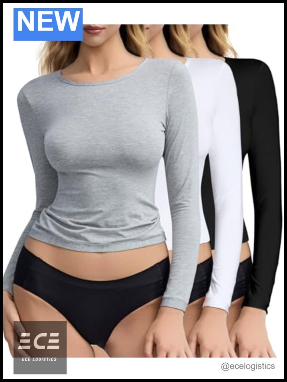 Womens Long Sleeve Crewneck Slim Fit Rayon Spandex Stretch Tee Layering Top